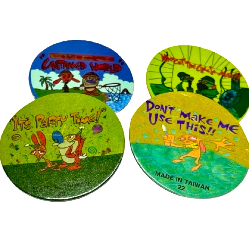 Boutique🧷The Ren & Stimpy Show Themed 4-Pack Vintage Repurposed POG Pins